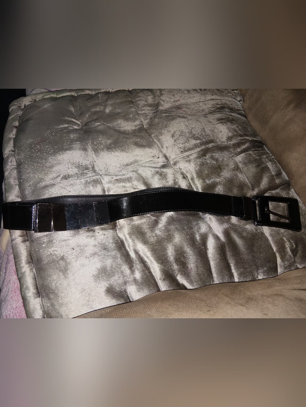 Suzi Roher Glossy Black Wide Patent Belt with Rectangular Buckle